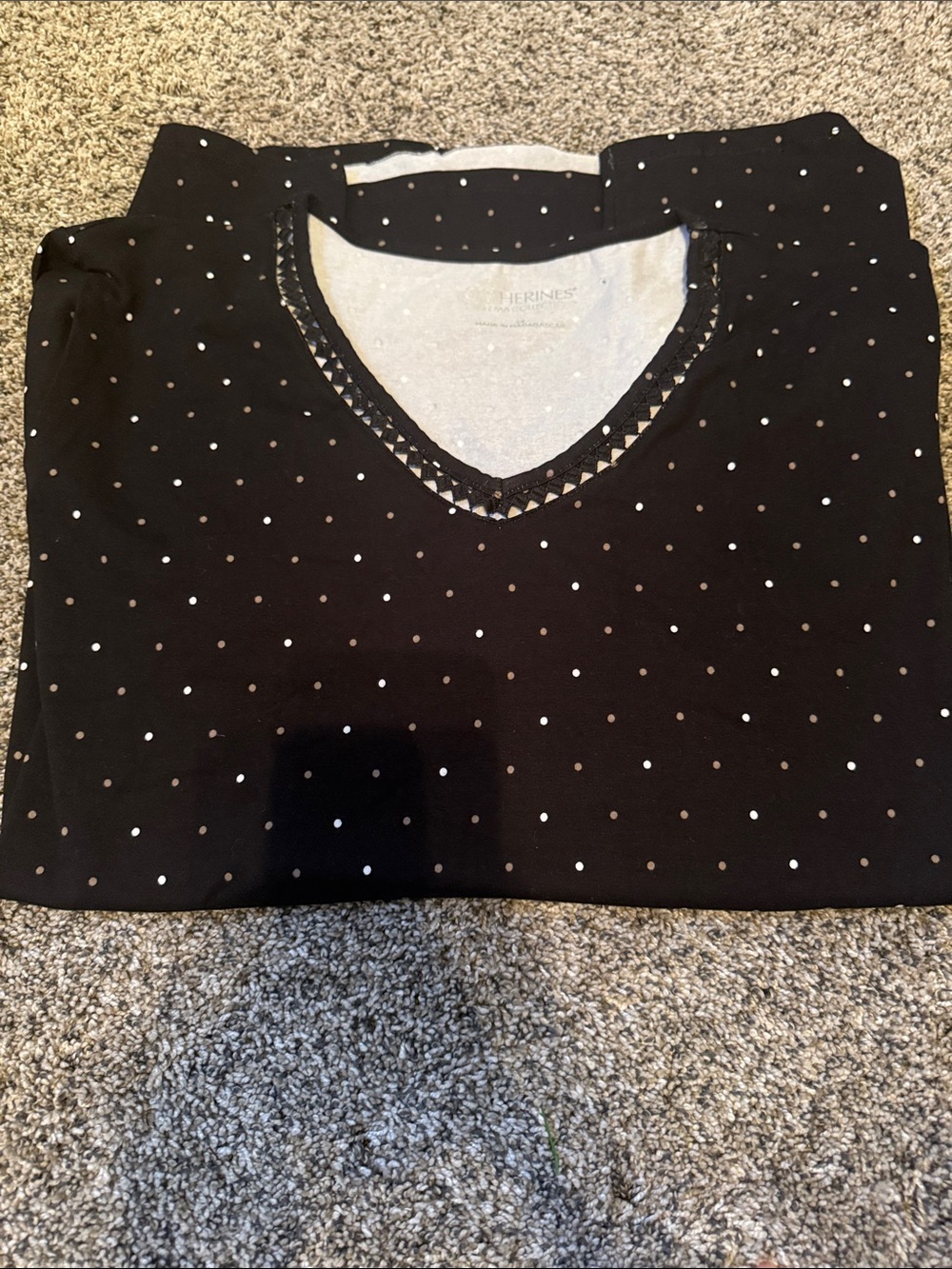 Black Polka Dot V-Neck Women's Top